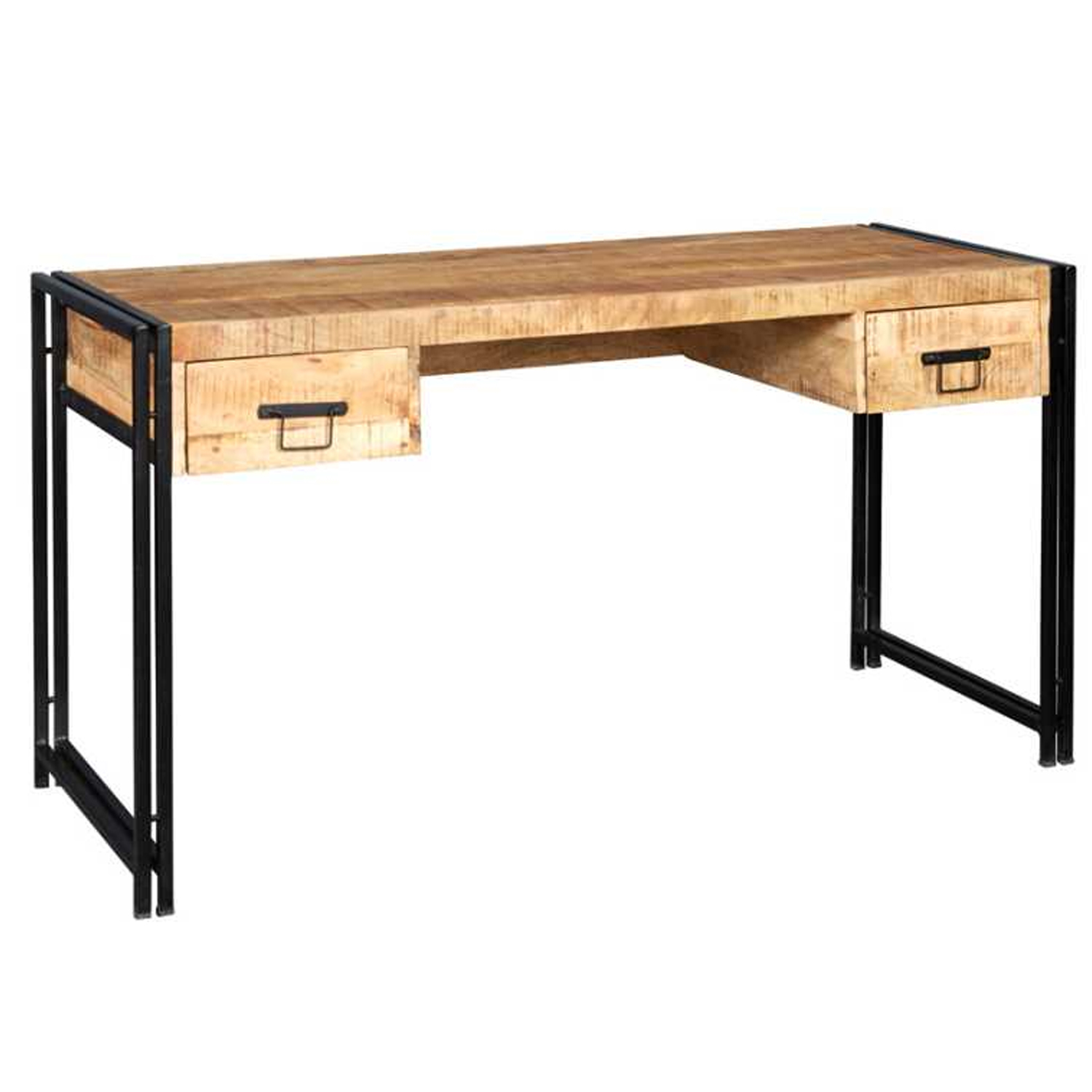 Michelle Metal Frame Computer Table with 2 Drawers - Natural Hardwood - Elfrida Interiors