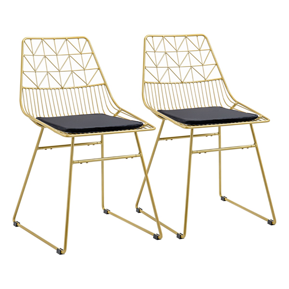 Cut out Back Metal Wire Dining Chairs Set of 2 with Cushion - Gold - Bedroom & More