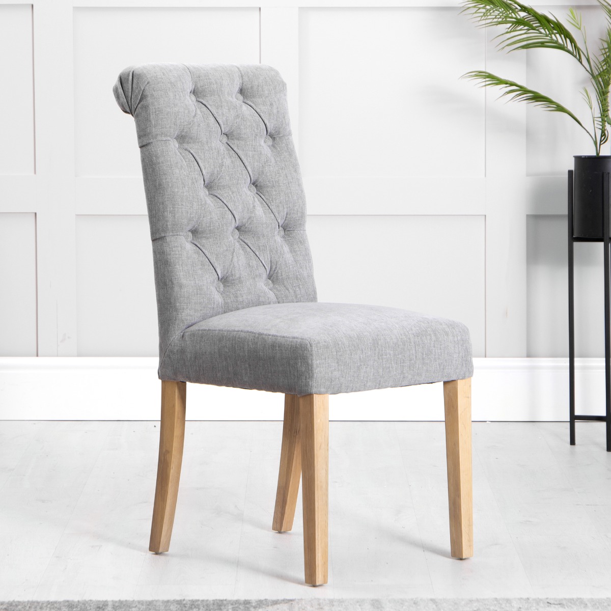 SIGARO Scroll Top Oak Dining Chair Set of 2 - Grey - Kettle Homes
