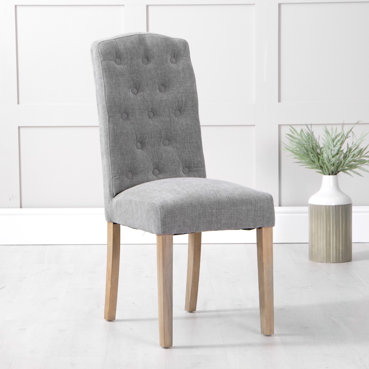 Curved Top Dining Chair with Button Back and Cushioned Seat Pad - Grey - Kettle Homes