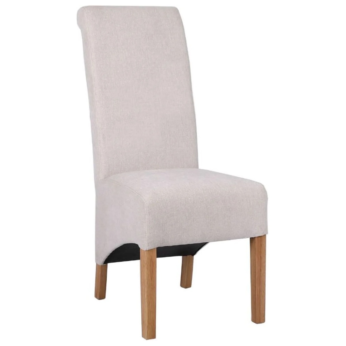 Scroll Back Dining Chair with Fabric Natural Finish and Oak Legs - Kettle Homes