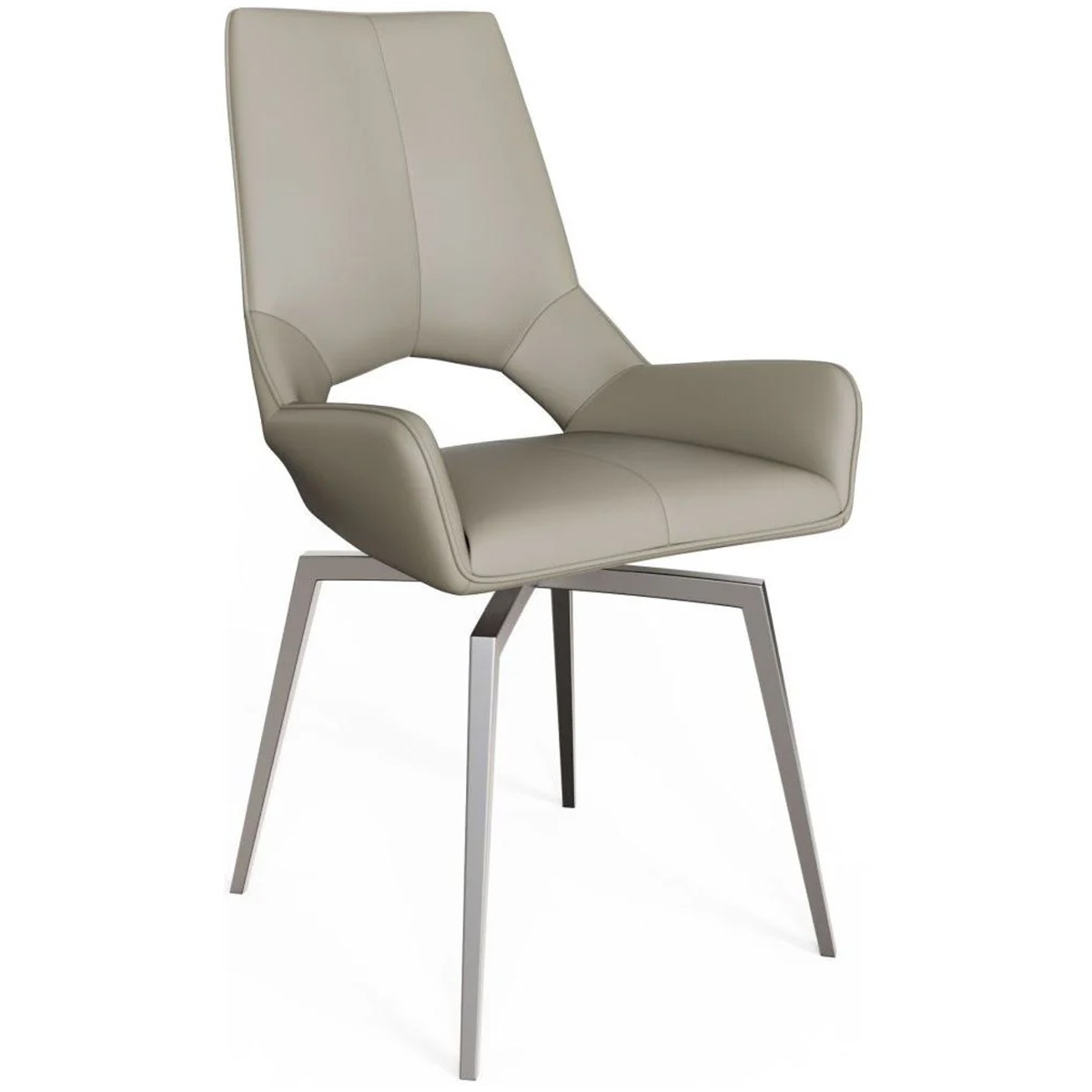 Ergonomically Designed Chrome Legs Sprung Swivel Dining Chair - Taupe - Kettle Homes