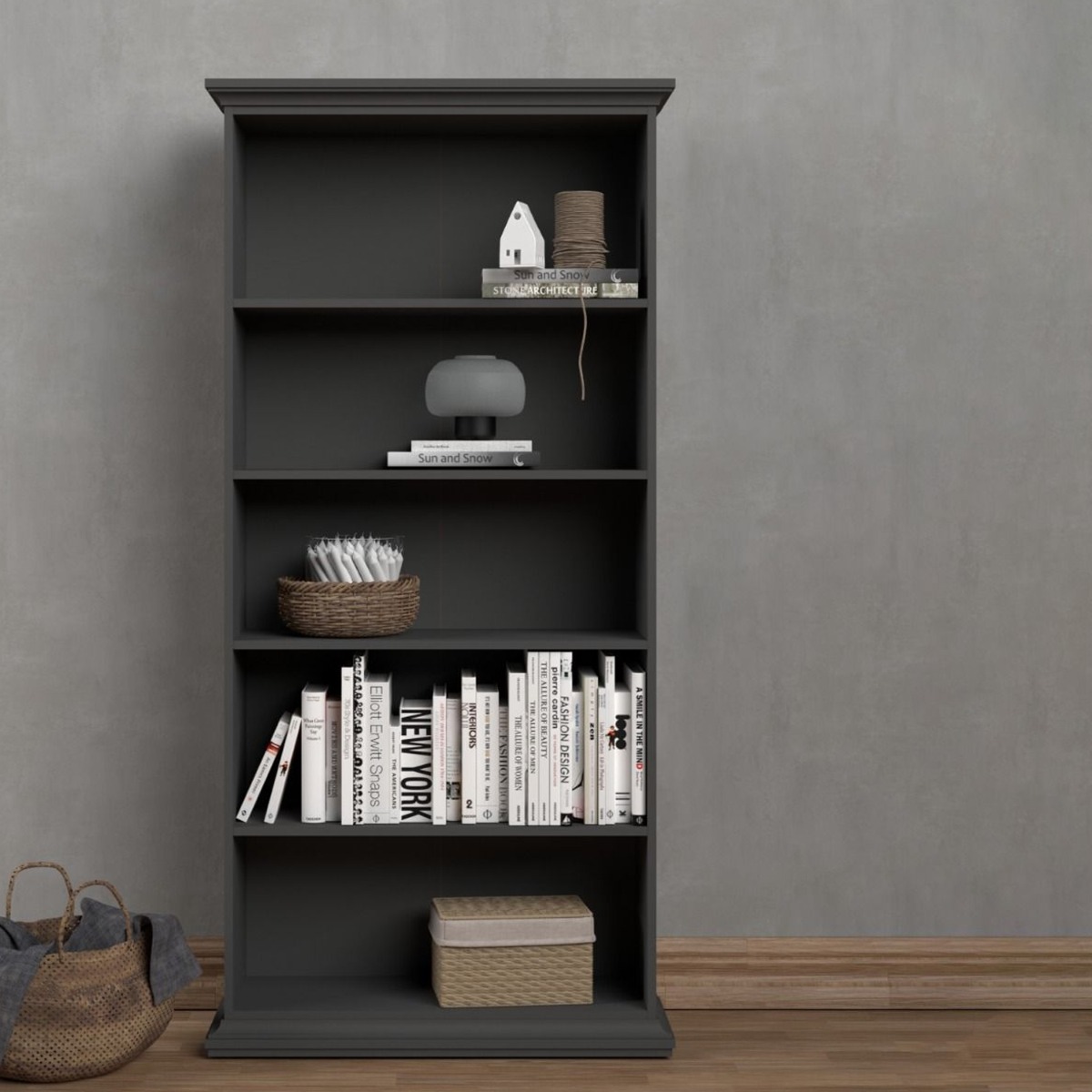 Ewelina Modern Design Tall Bookcase - Matt Grey - Rosalind Collection
