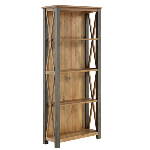 Doyle Elegance Steel Frame Tall Bookcase with 4 Shelves - Natural Wood - Vantage Point