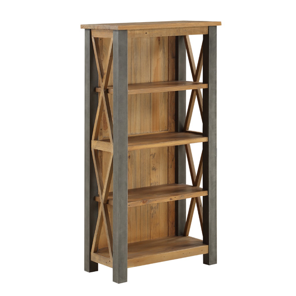 Doyle Elegance Steel Frame Small Bookcase with 4 Shelves - Natural Wood - Vantage Point