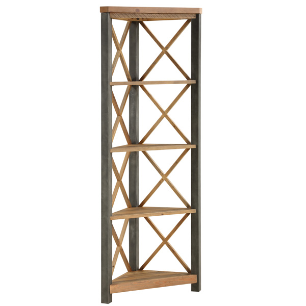 Doyle Elegance Steel Frame Large Corner Bookcase with 4 Shelves - Natural Wood - Vantage Point