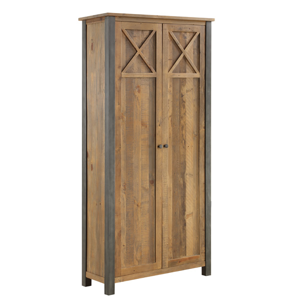 Doyle Elegance Steel Frame 2 Door Display Cabinet with 5 Shelves - Natural Wood - Vantage Point
