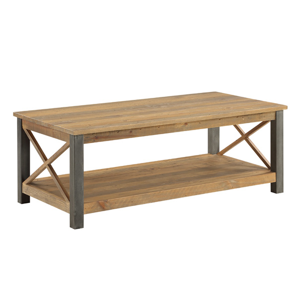 Doyle Rustic Cross Design Frame Extra Large Coffee Table with Open Shelf - Vantage Point
