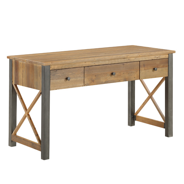 Doyle Rustic Cross Design Frame Computer Desk with Three Drawers - Natural Wood - Vantage Point