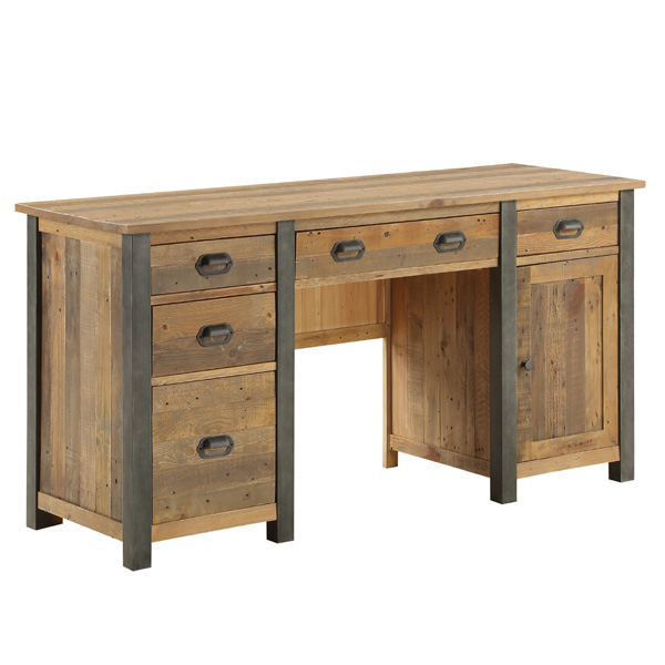 Doyle Rustic Cross Design Frame Computer Desk with 3 Drawer and Door - Natural Wood - Vantage Point