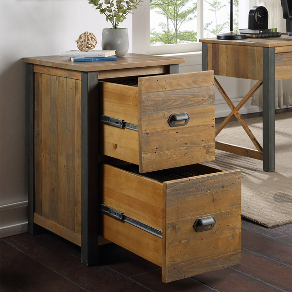 Doyle Rustic Two Drawer Filing Cabinet - Natural Wood - Vantage Point