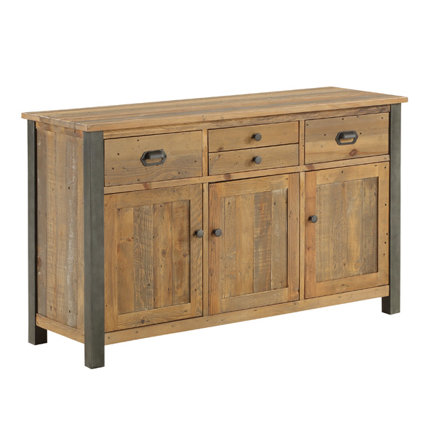 Doyle Elegance Rustic 3 Door Sideboard with 4 Drawer - Natural Wood - Vantage Point