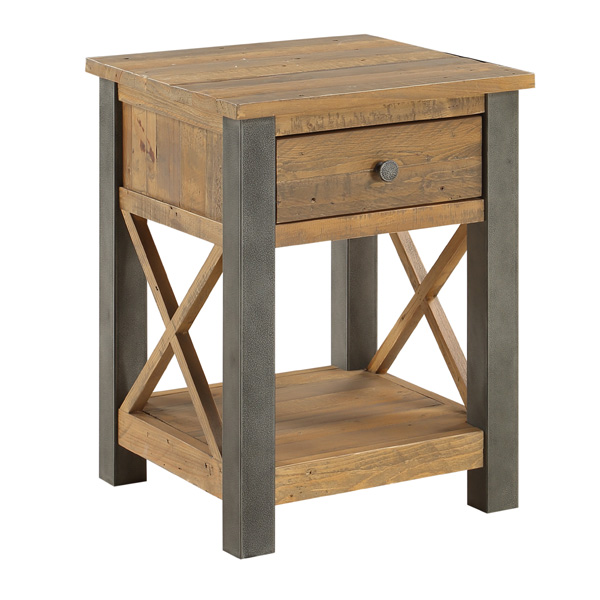 Doyle Cross Design Frame Rustic Lamp Table With Drawer - Vantage Point