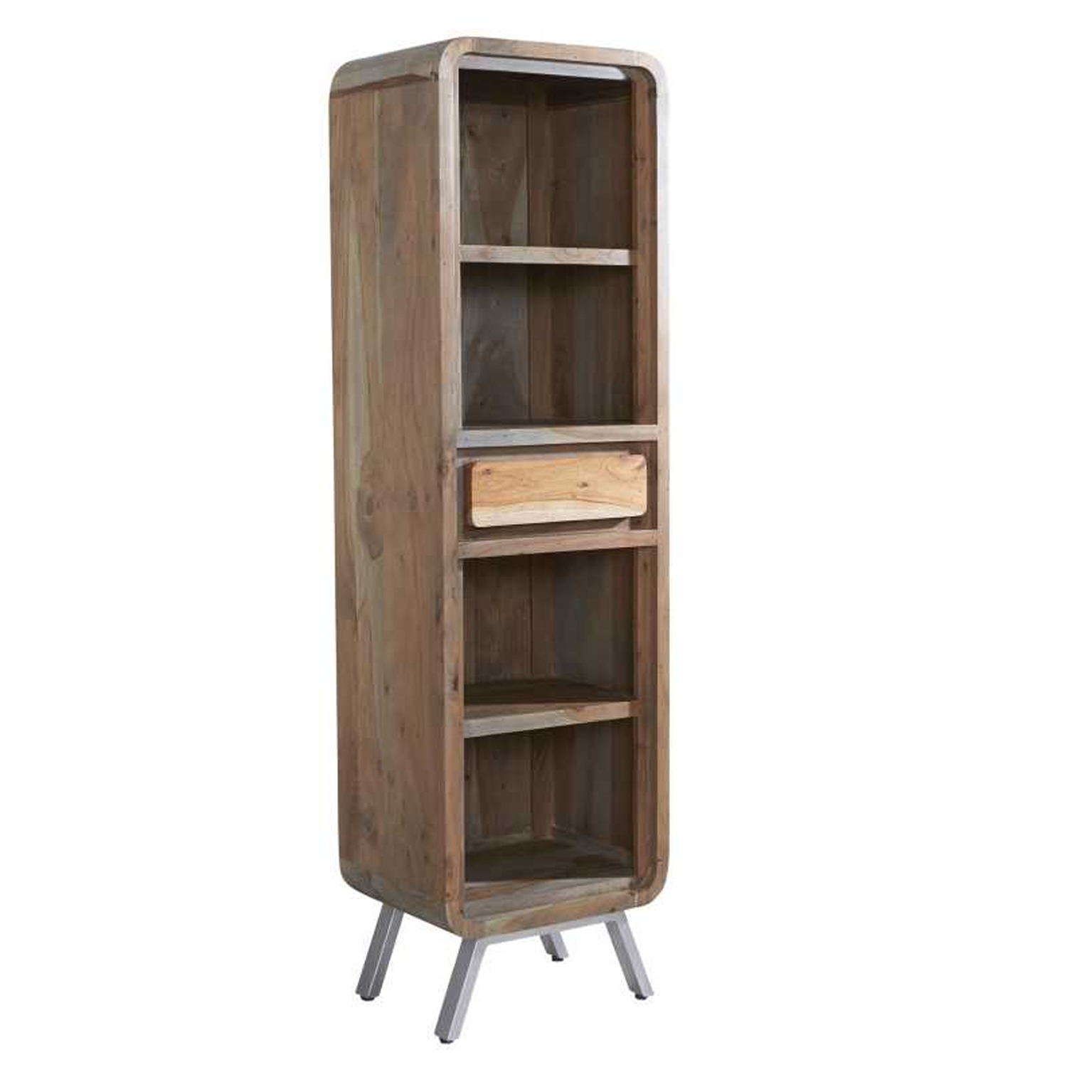 Fiona Metal Legs Unique Retro Style Wooden Narrow Bookcase - Elfrida Interiors