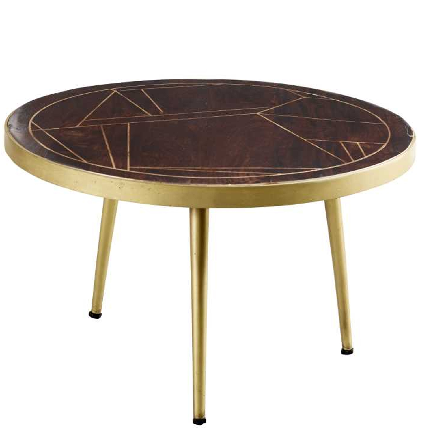 Georgina Abstract Style Gold Frame Round Coffee Table - Walnut Finish - Elfrida Interiors