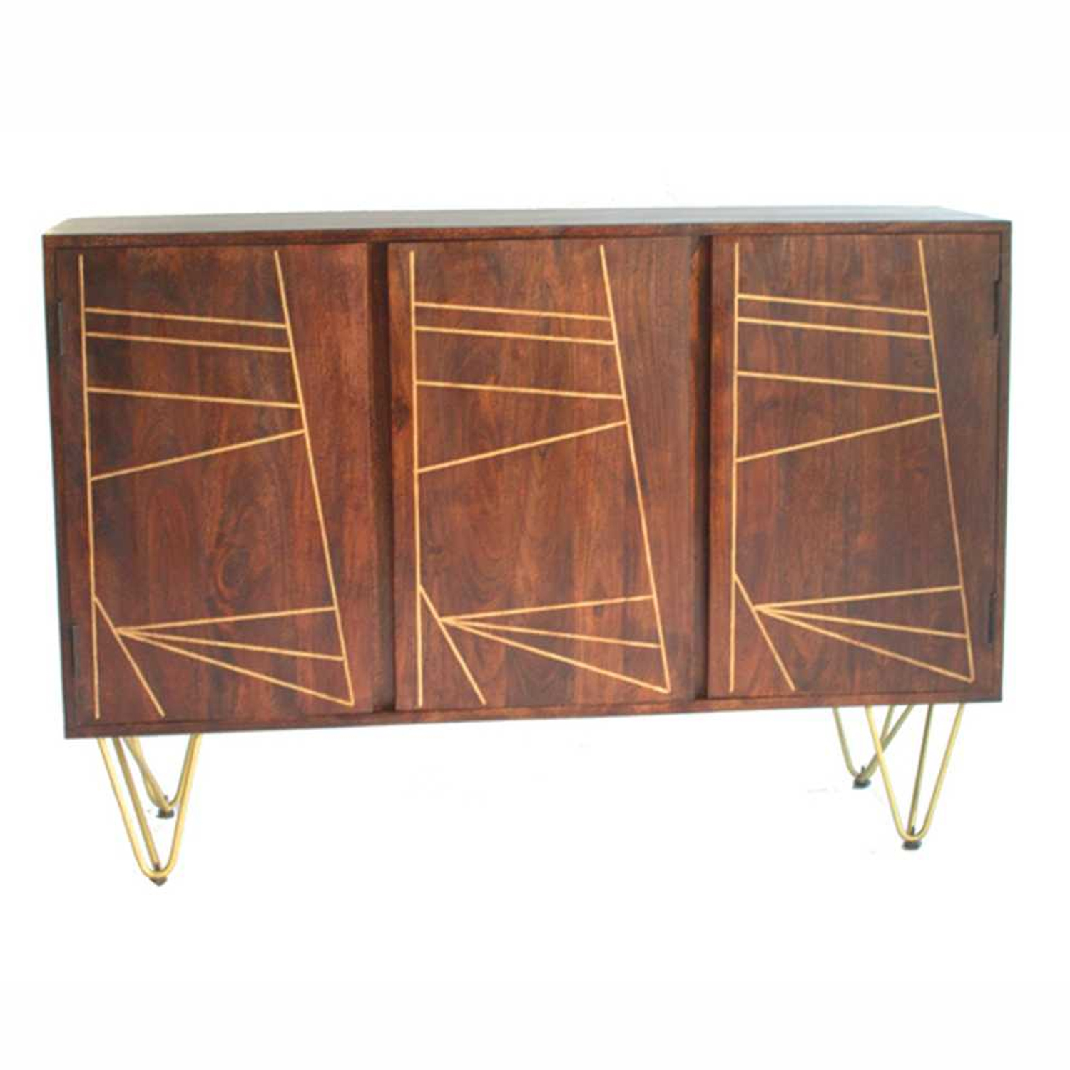 Georgjna Abstract Style Gold Frame Extra Large Sideboard with 3 Doors - Dark Walnut Finish - Elfrida Interiors
