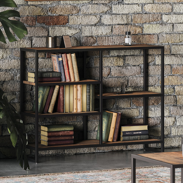 Hayley Metal Frame Reclaimed Wood Low Open Shelf Bookcase - Vantage Point