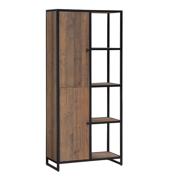 Hayley Metal Frame Reclaimed Wood Tall Bookcase with 2 Door and Open Shelf - Vantage Point