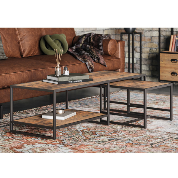 Hayley Metal Frame Reclaimed Wood Dual Coffee Table Set - Vantage Point