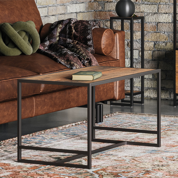 Hayley Metal Frame Reclaimed Wood Tall Open Coffee Table - Vantage Point