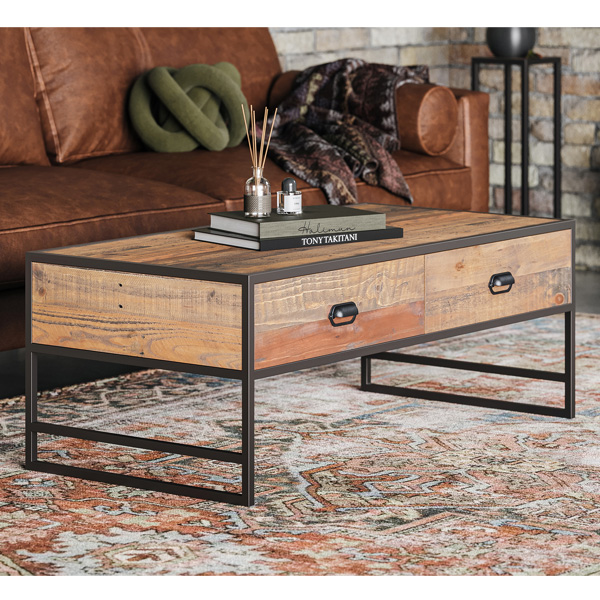 Hayley Metal Frame Reclaimed Wood Coffee Table with Four Drawer - Vantage Point