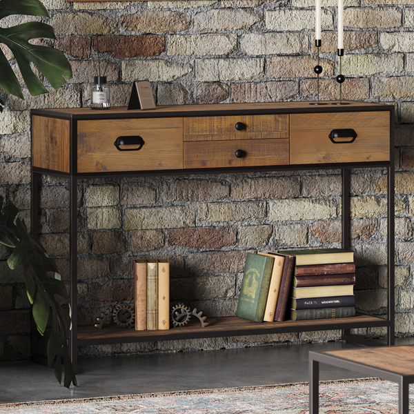 Hayley Reclaimed Wood Large Console Table with Storage Drawer - Vantage Point
