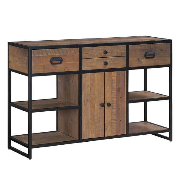 Hayley Reclaimed Wood Console with Drawers, Cupboard, and Shelves - Vantage Point