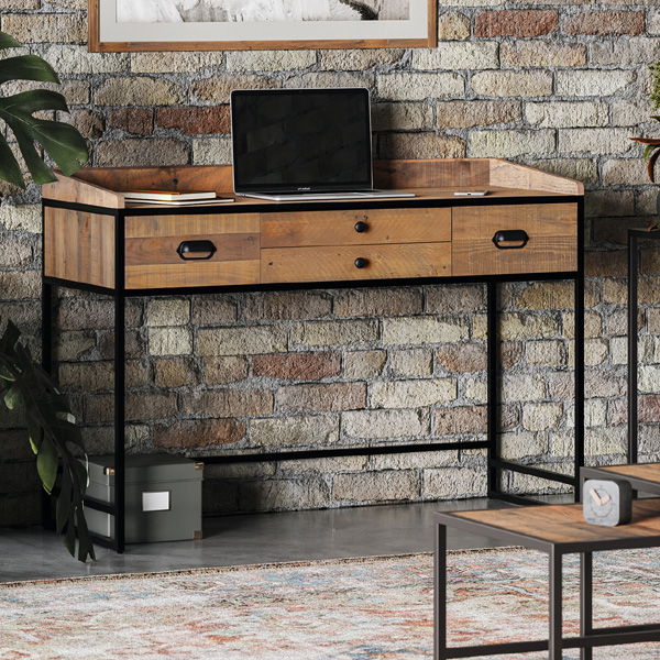 Hayley Reclaimed Wood Computer Desk with Lockable Drawer - Vantage Point