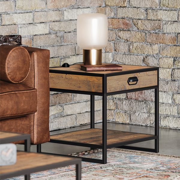 Hayley Reclaimed Wood Side Table with Drawer and Shelf - Vantage Point