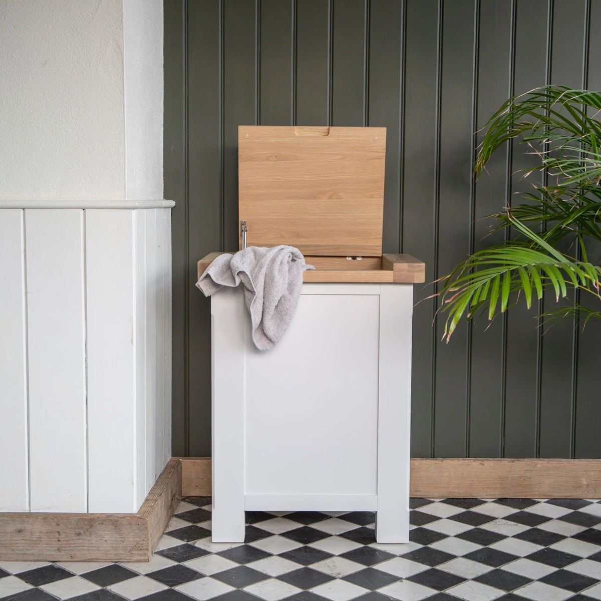 Laundry Box with Chunky Oak Top - White - Kettle Homes