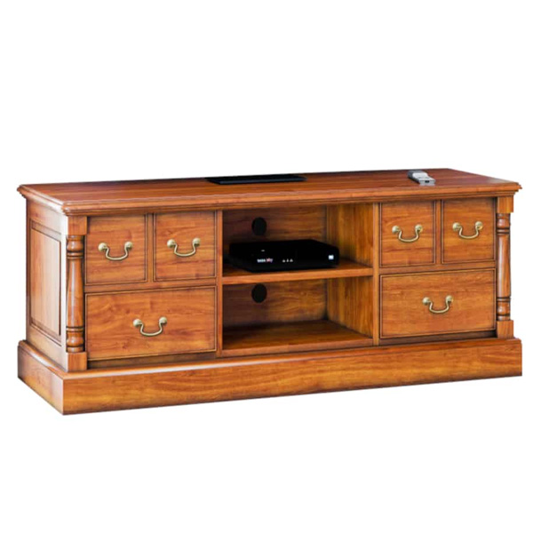 Patricia Television Cabinet with Drawers and Open Shelves - Mahogany Finish - Vantage Point