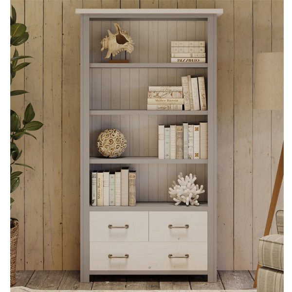 Ronald Grey Range Large Open Bookcase with 3 Drawers and 4 Shelves - Vantage Point