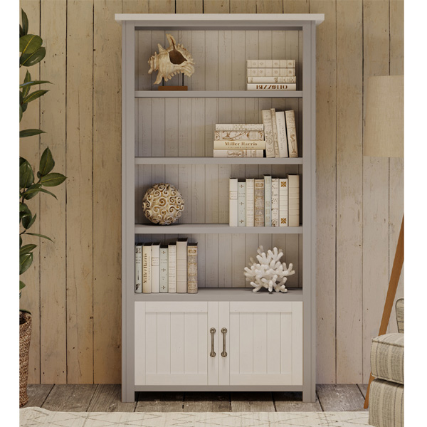 Ronald Grey Range Large Open Bookcase with 2 Doors and 4 Shelves - Vantage Point
