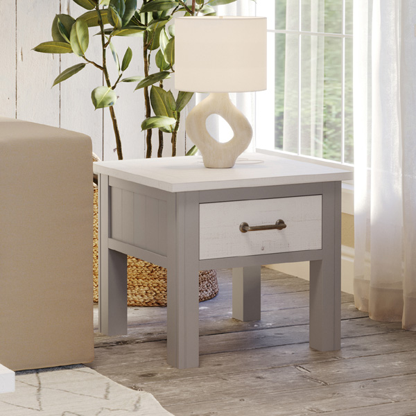Ronald Grey Range Side End Lamp Table with Drawer - Vantage Point