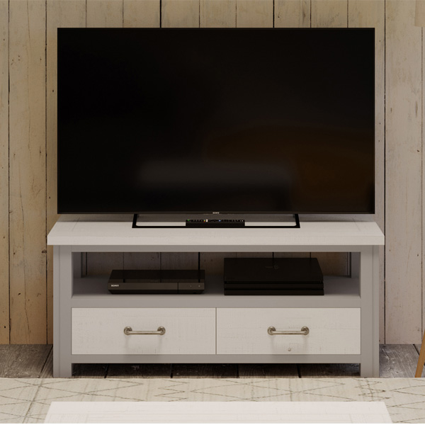 Ronald Grey Range TV Unit Stand with 2 Drawer and Open Shelf - Vantage Point