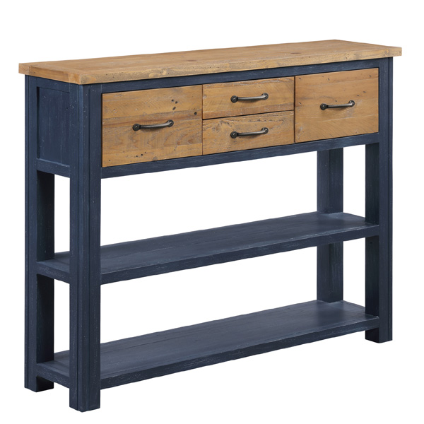 Splatter of Blue Low Bookcase with 4 Drawer and 2 Shelves - Vantage Point