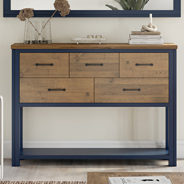 Splatter of Blue Small Console Table with 5 Drawer - Vantage Point