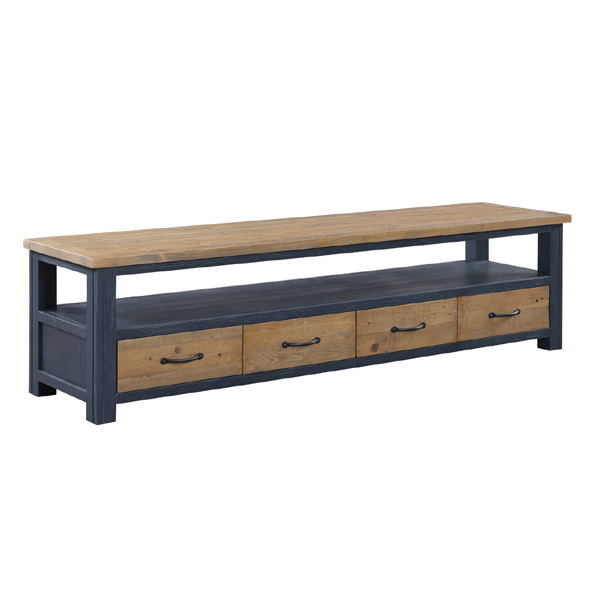Splatter Reclaimed Wood Large TV Stand with Four Drawer and Open Shelf - Blue - Vantage Point