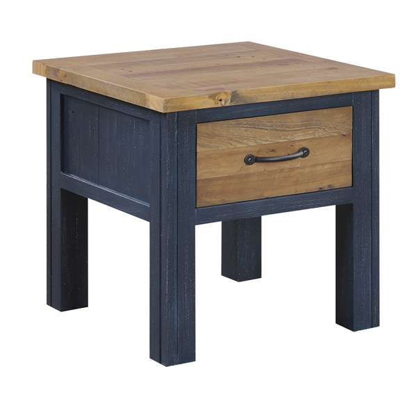 Splatter Reclaimed Wood Side Table With Drawer - Blue - Vantage Point