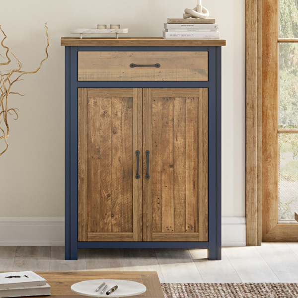 Splatter Reclaimed Wood 2 Door Shoe Cabinet Drawer - Blue - Vantage Point