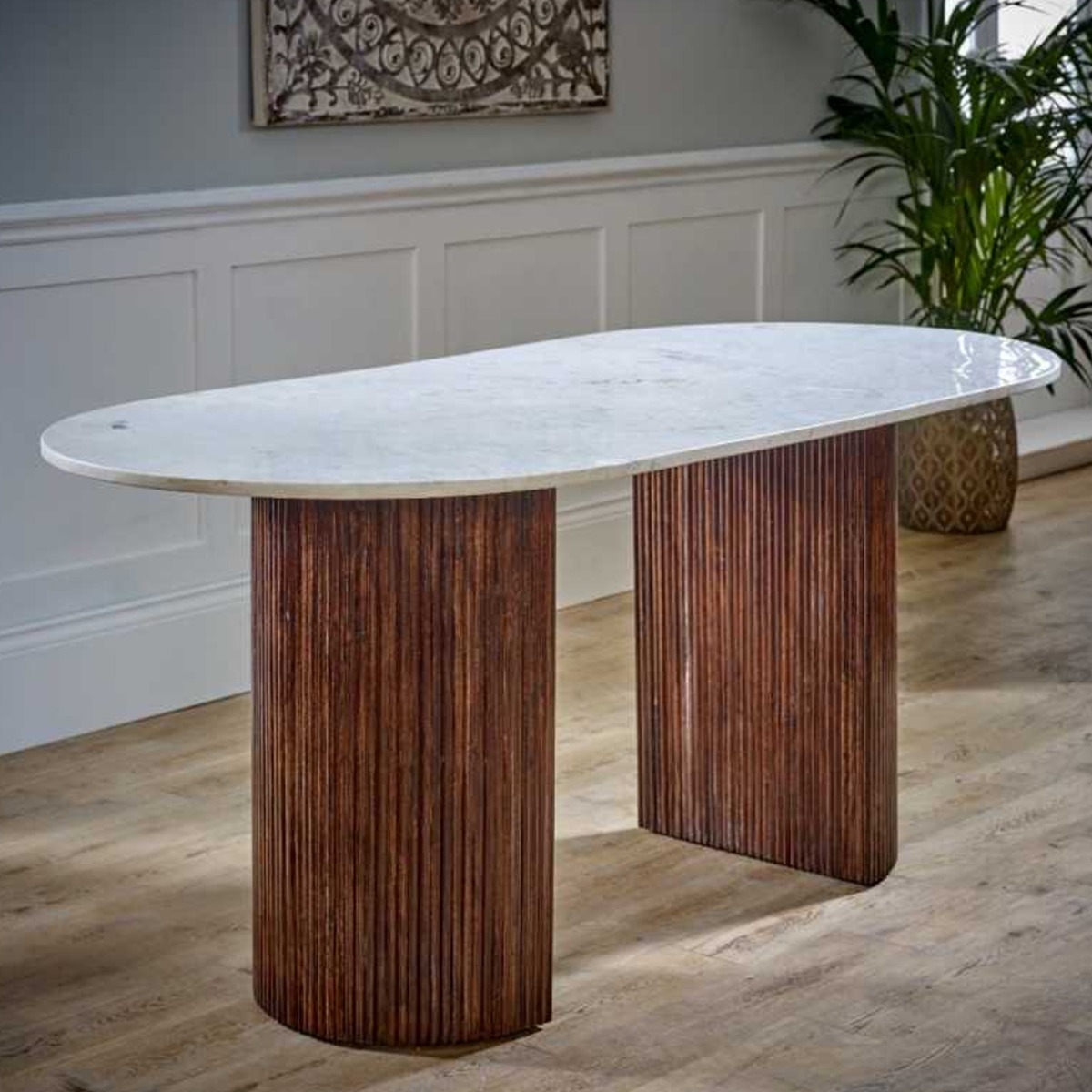 Hendry Mango Wood 170Cm Dining Table - White Marble Top - Elfrida Interiors