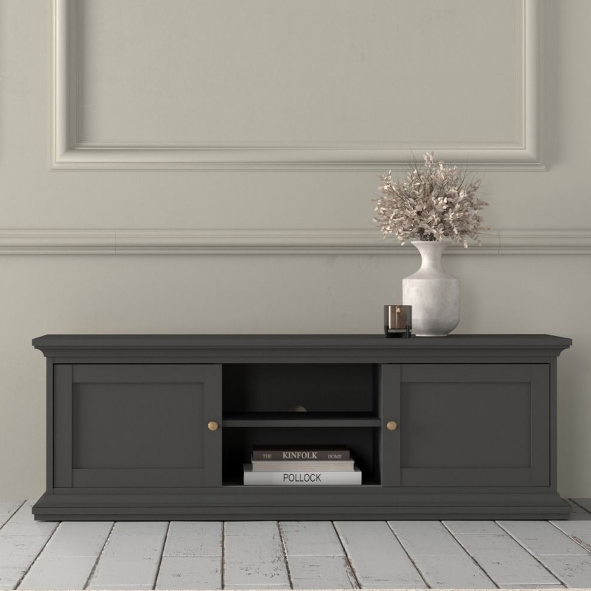 Ewelina Modern Design Tv Unit with 2 Frame Door - Matt Grey - Rosalind Collection