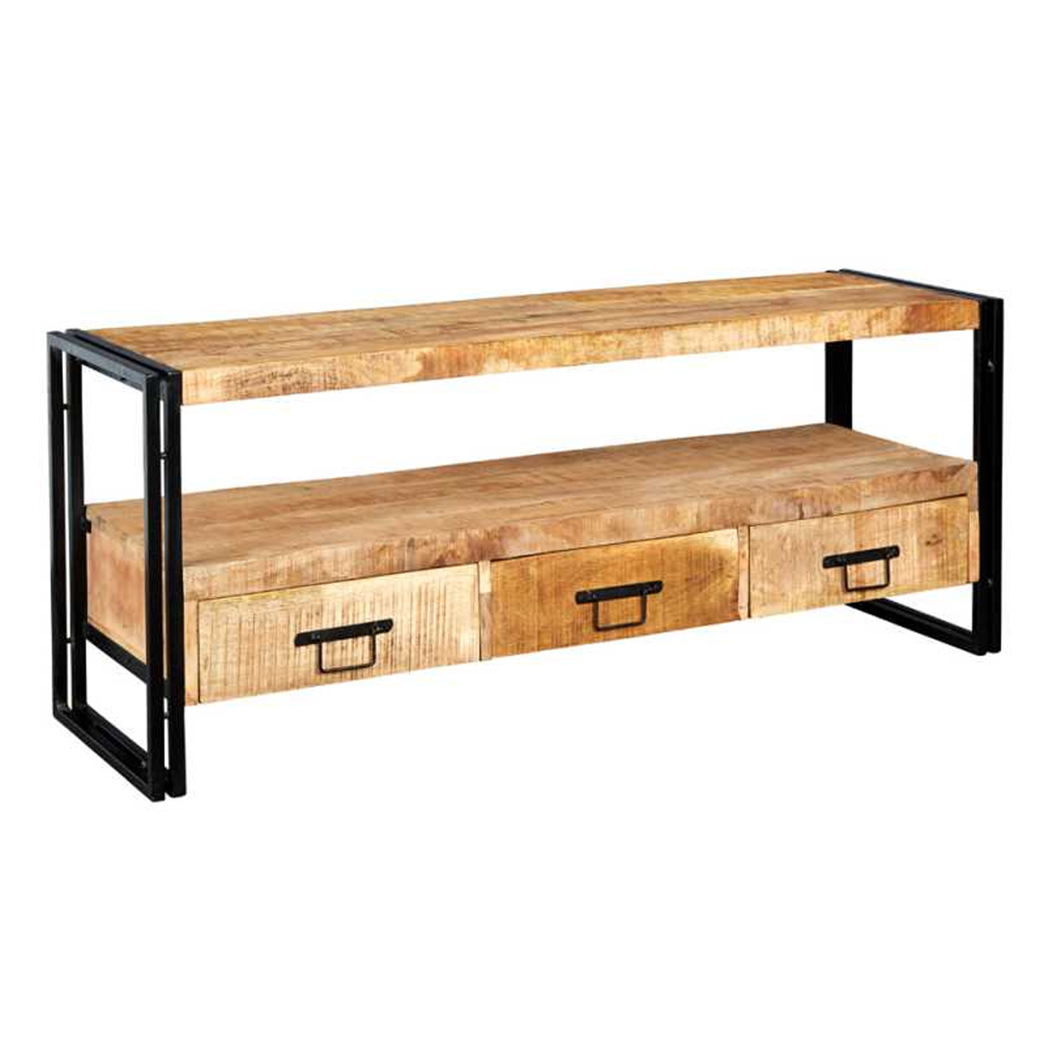Michelle Industrial Style Large Plasma TV Stand with Natural Hardwood and Iron Edges - Elfrida Interiors