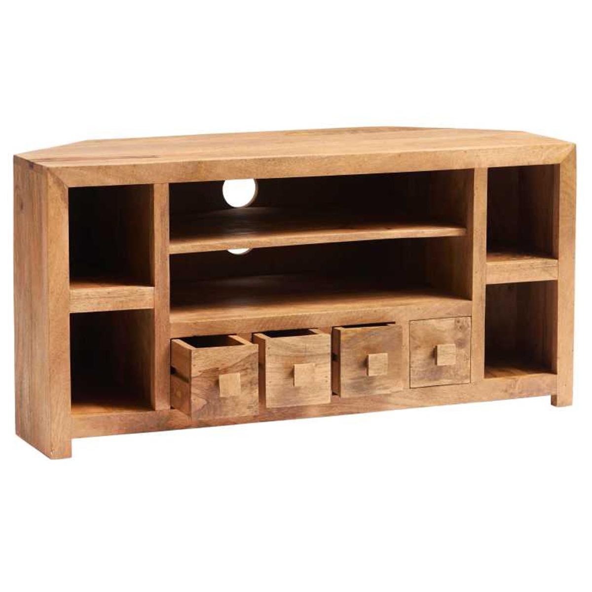Stella Light Mango Wood Corner TV Unit with Drawers - Matt Finish - Elfrida Interiors