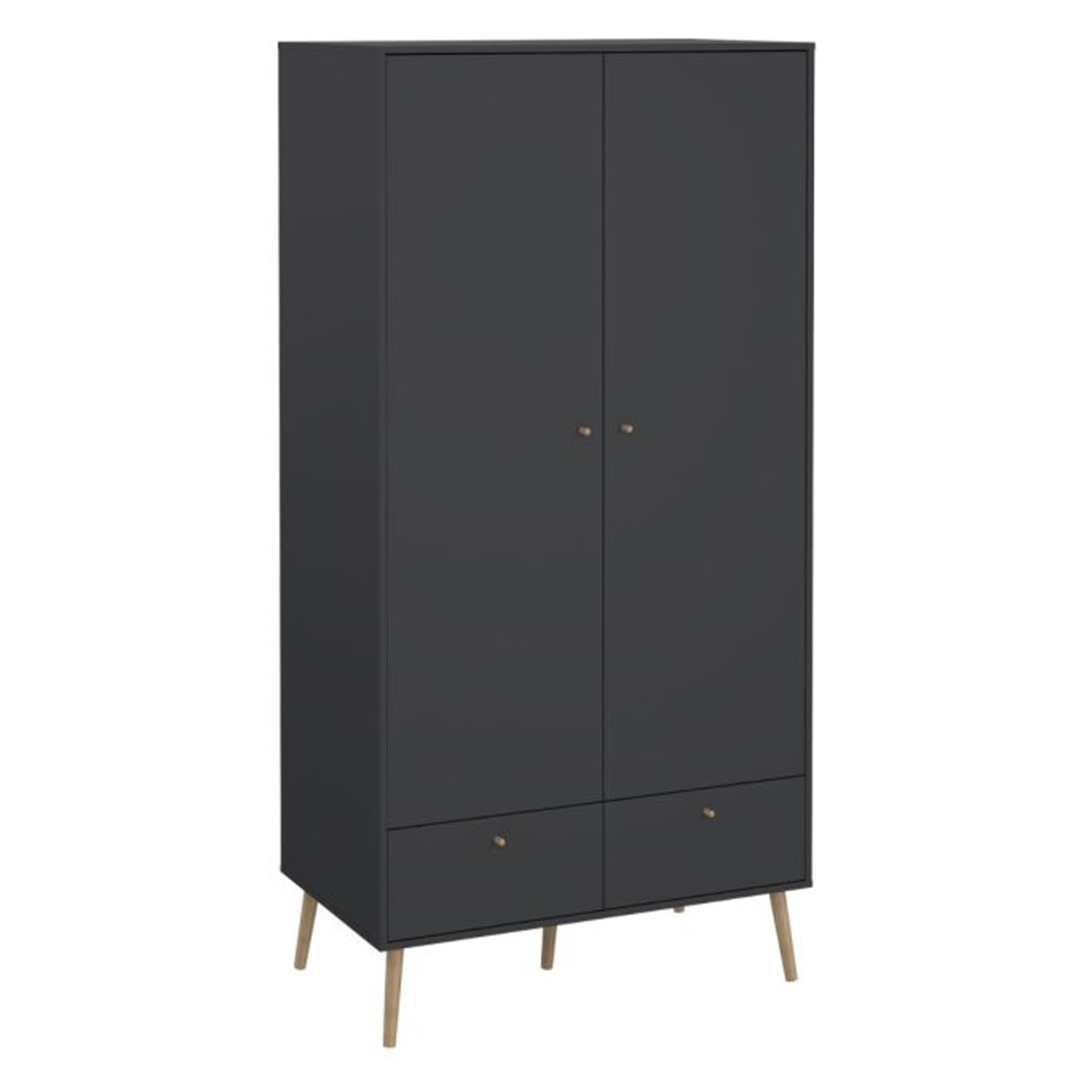 Wardrobe - COBALT 2 Door Wardrobe Dark Grey 98.7cm - Rosalind Collection
