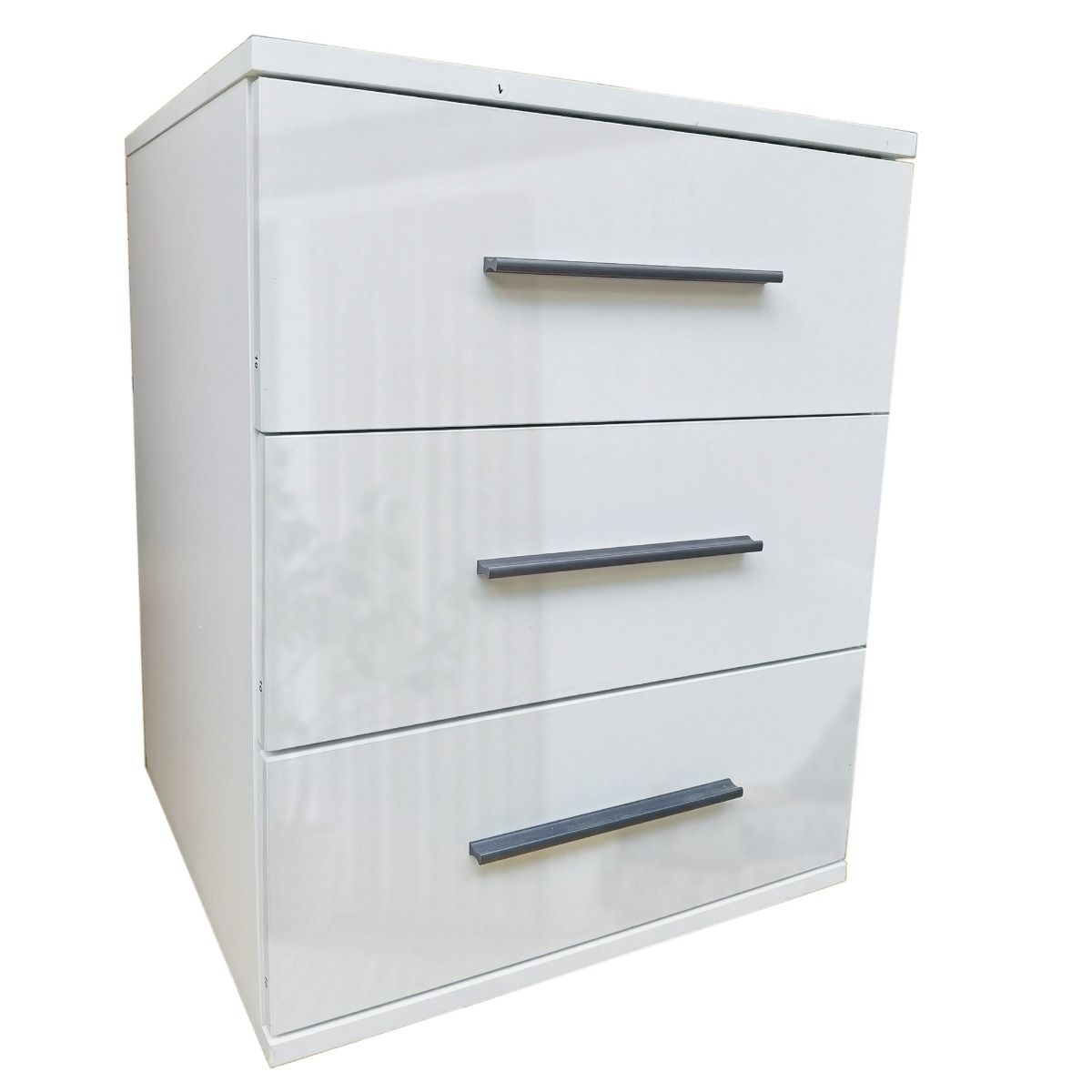 Bedside Table - WINSTEAD 3 Drawer Nightstand High Gloss White 45cm - Wimex Distribution