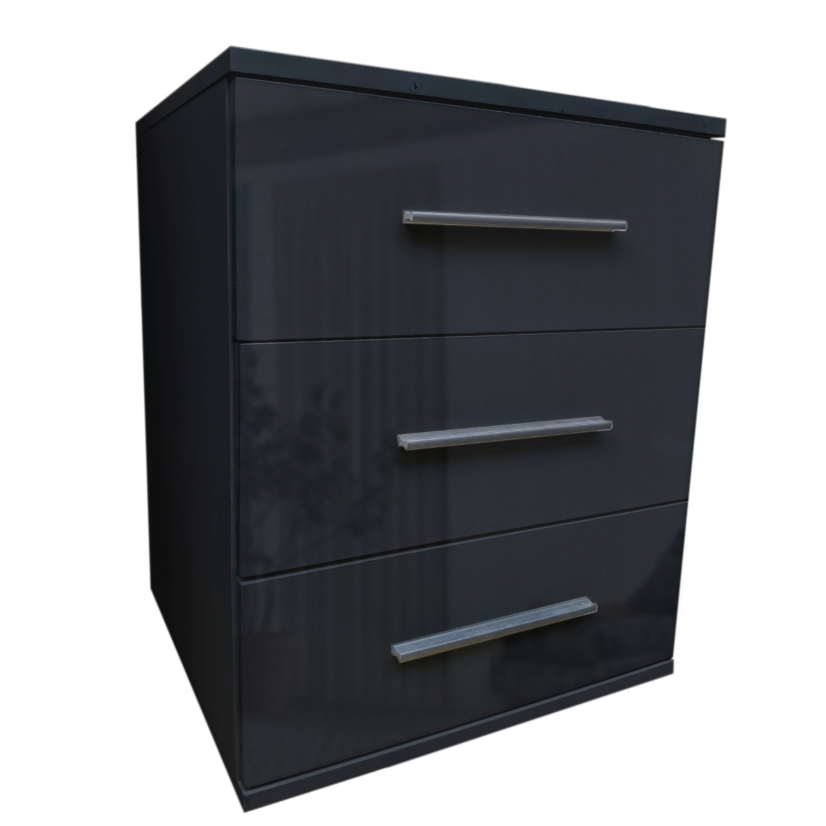 Bedside Table - WINSTEAD 3 Drawer Nightstand High Gloss Black 45cm - Wimex Distribution