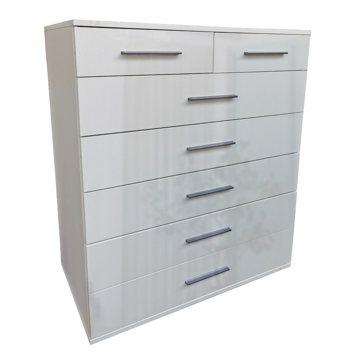 TRAFFORD White Chest of Drawers - Large-sized, 7 Drawers Gloss Finish - Wimex Distribution