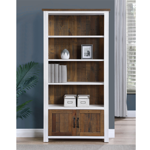 Splatter Reclaimed Wood Large Open Bookcase with 2 Door and 4 Shelves - White - Vantage Point