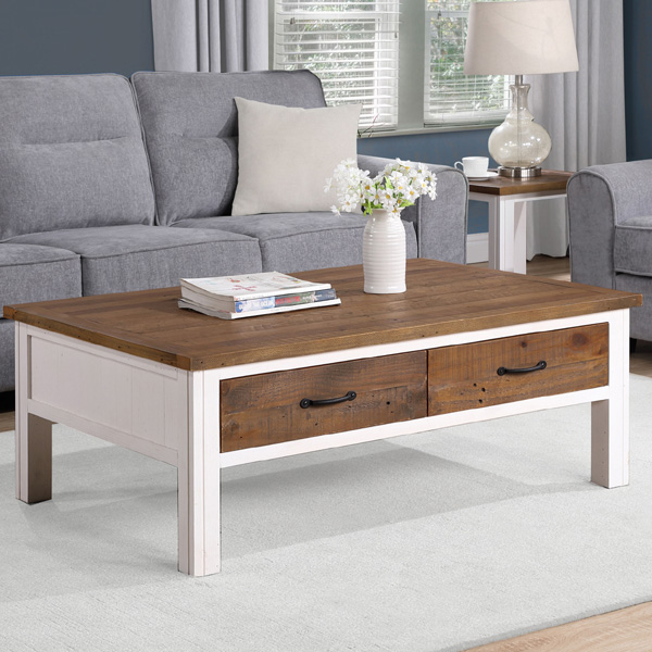 Splatter Reclaimed Wood Coffee Table With Four Drawers - White - Vantage Point